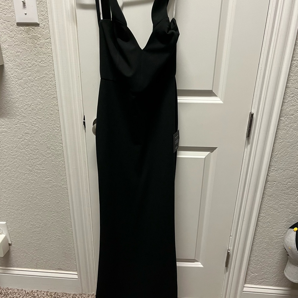 Black halter neck evening dress